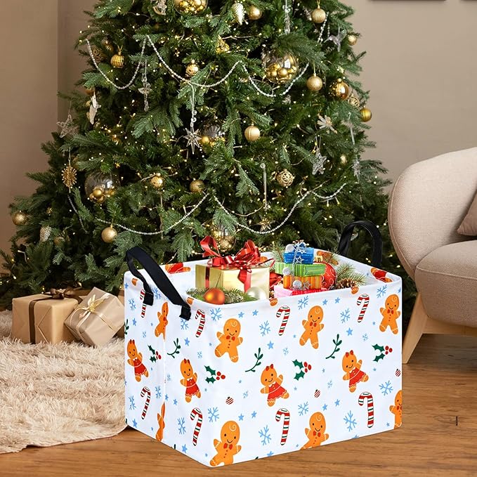 Christmas Basket for Kids Gingerbread Santa Claus Snowman Storage Baskets Collapsible Nursery Hamper Waterproof Clothes Toy Bin Book Shelf Gift Basket Cube Xmas Party Decor