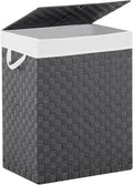 YOUDENOVA Handwoven Laundry Basket Hamper with Removable Liner Bag and Lid, Collapsible Clothes Hamper with Handle, Grey