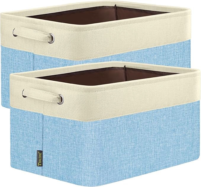 BALEINE 2 Pack Fabric Storage Bins for Shelves, Linen Storage Baskets for Organizing, Decorative Closet Bins for Clothes, Home (Skyblue, 12"x8"x8")