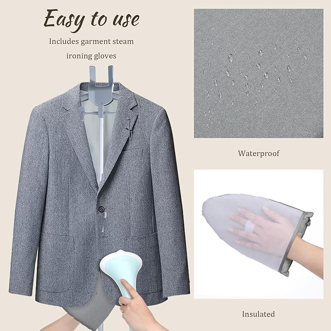 Adjustable Garment Steamer Rack with Garment Ironing Glove, Portable Foldable Clothes Steamer Stand Hanger Handheld Hanging Ironing Stand for Dresses Pants Shirts (32-63 Inch)