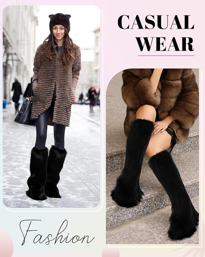 Berlune Faux Fur Fuzzy Leg Warmers Furry Boot Cuff Fur Fluffy Shoes Cover Sleeves for Women Valentines Winter Costumes