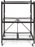 Origami 3-Shelf General Purpose Collapsible/Foldable Shelving Unit, Small Rack with Wheels | Organizer, Rolling Cart, Home Kitchen Laundry Closet Storage, Metal Wire, Pre-Assembled | Black