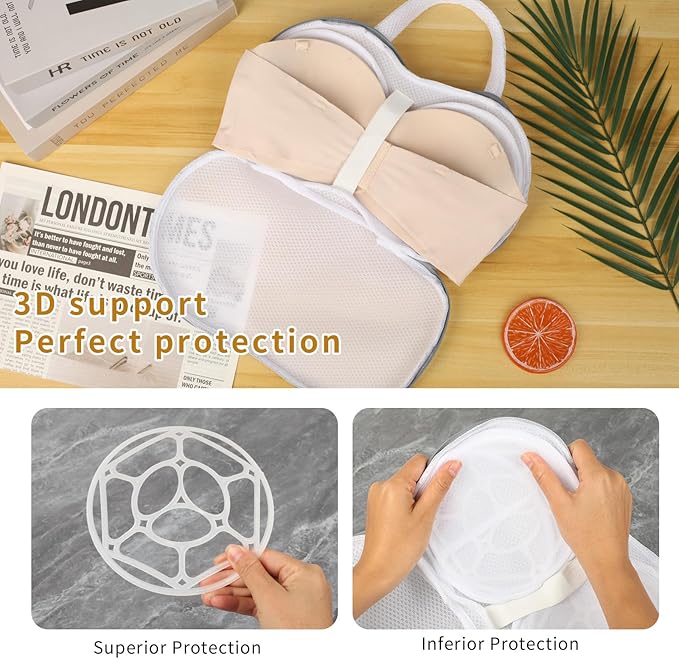 3Pcs Bra laundry bags,Bra Washing Bag for Laundry Lingerie Underwear Brassiere Bag,Lingerie Bags with 3D Skeleton for Washing Machine,Grey（A to C Cups）
