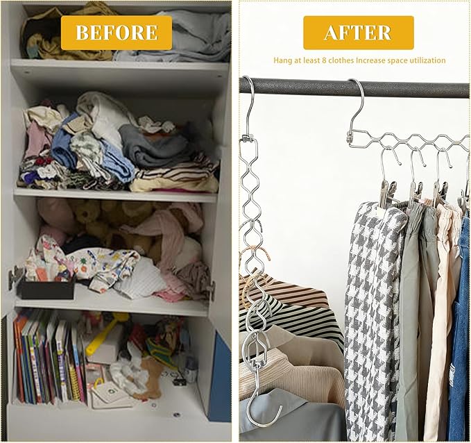 6 Pack Space Saving Metal Collapsible Hangers for Heavy Clothes, 22Lbs Capacity Hook Closet Space Savers Metal Hanger Organizer for Dorm, Room Essentials Storage Sliver