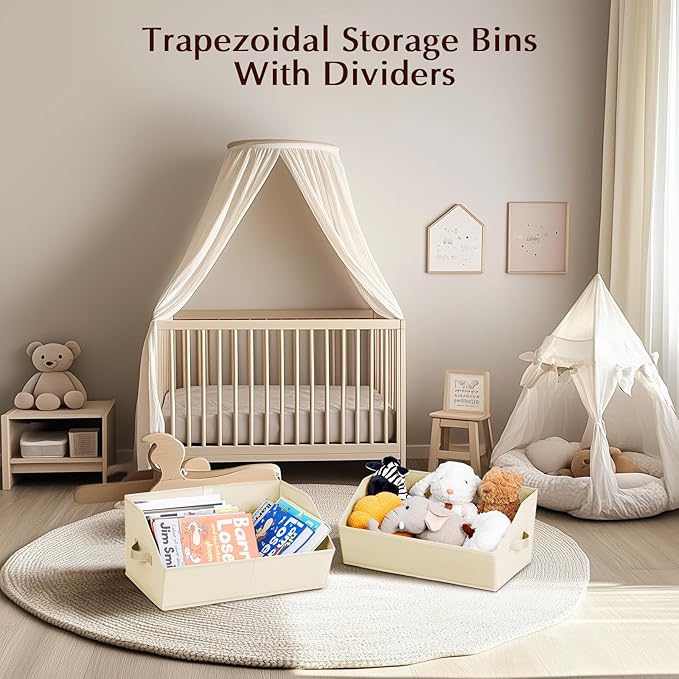 Closet Organizers and Storage Bins - 4 Pack Collapsible Divided Trapezoidal Cube Storage Bins Baskets For Organizing Clothes Blankets,Toys, Books, Towels(Beige)