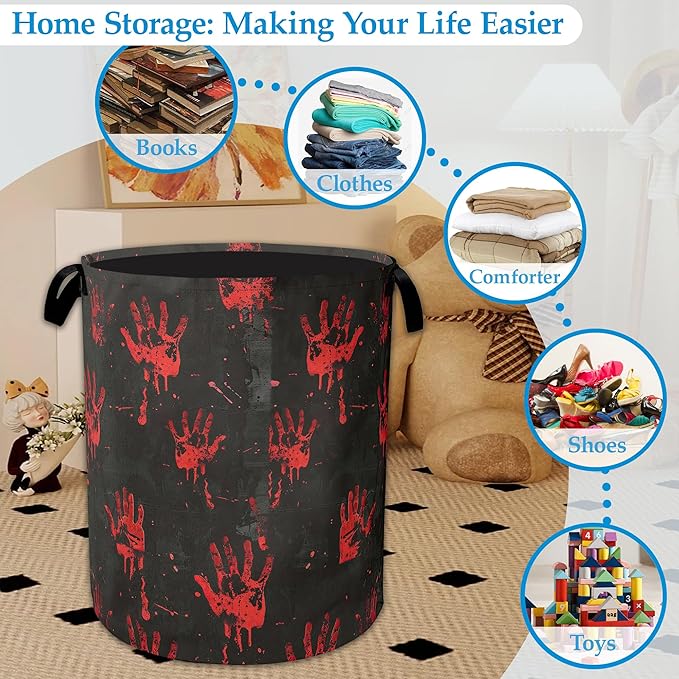 Halloween Blood Spatter Hand Laundry Basket Collapsible Laundry Hamper, Oxford Cloth Storage Bin for Room/Bathroom/Bedroom/Dormitories 16" X 20.8"