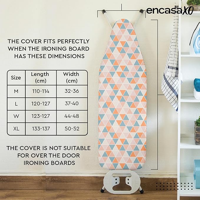 Encasa XO Ironing Board Cover and Pad - Thick 4mm Felt, Heat & Scorch-Resistant, Fits Standard Large Boards 54"x15", Elastic Bungee Cord Tightening, Easy Fit, Stain-Safe Dye, Autumn Leaf