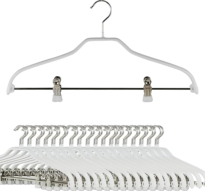 Mawa by Reston Lloyd Silhouette Series Non Slip Space Saving Hanger with Pant Clips, Style 40/FK,Set of 70, White