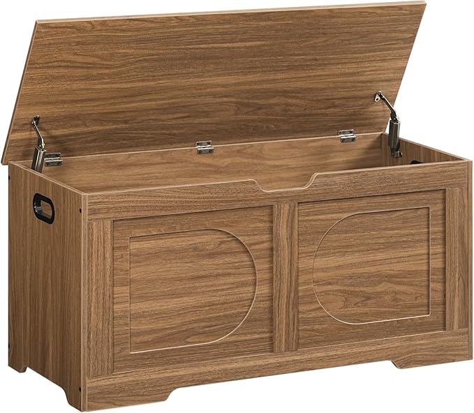Storage Chest, 39.4” Toy Box, Entryway Storage Trunk, Shoe Bench with Storage, Engineered Wood Storage Cabinet with 2 Safety Hinges, Entrance Bench for Living Room, Honey Brown SCOR2001