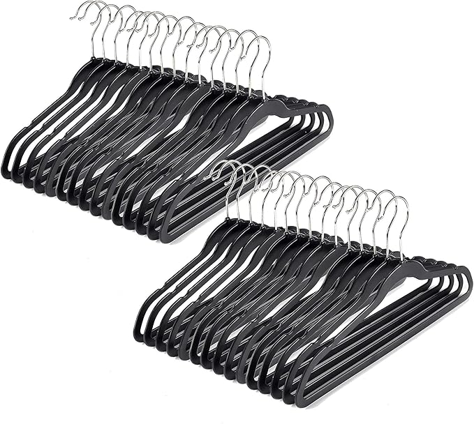 Quality Kids Children's Plastic Non Velvet Non-Flocked Thin Compact Shirt and Skirt/Pant Bundle Coat Hangers with Metal Clips for Skirts Pants Blouses 360° Swivel Hook, Jacket, Shirt, Pants,