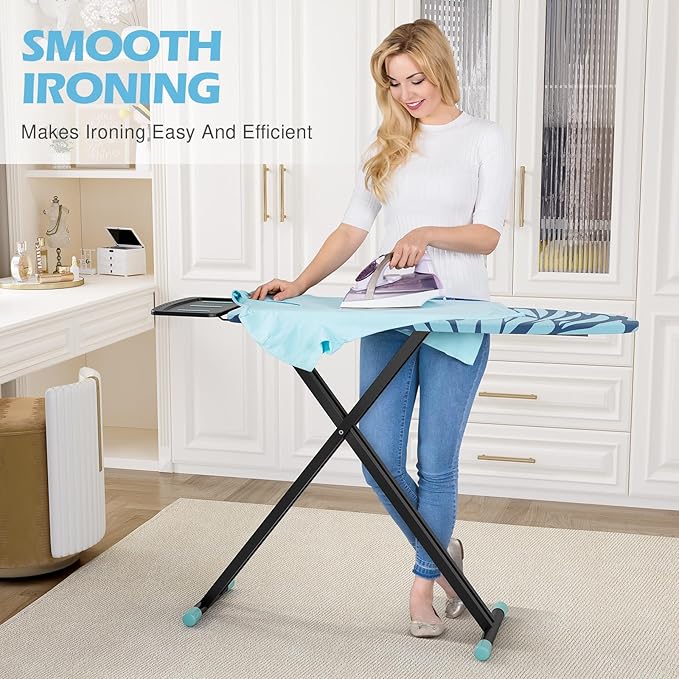 APEXCHASER Ironing Board Full Size, Iron Board and Ironing Board Set Height Adjustable, Foldable Ironing Boards Standard Size, Iron Table Stand with Anti-Skid Legs and Iron Rest, 13" x 43" Blue