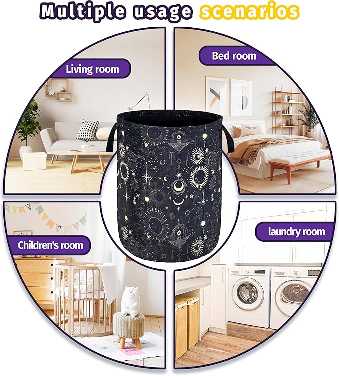 Gothic Sun Moon Stars Laundry Basket Foldable Oxford Cloth With Handle Portable Colorful Storage Basket Organizer Suitable For Laundry Room/Bedroom/Living Room/Children'S Room (18.9 X 16.5 Inch)