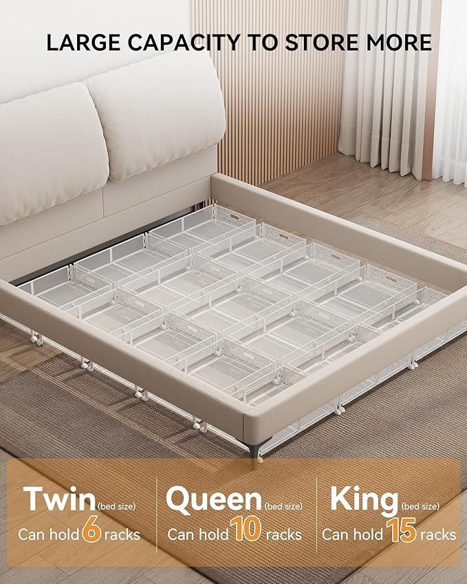 Under Bed Storage with Wheels, Foldable Pattern Carved Metal Under The Bed Storage, Tool-Free Assembly Under Bed Storage Containers, 60L Underbed Storage for Bedroom Clothes Blankets-2 Pack