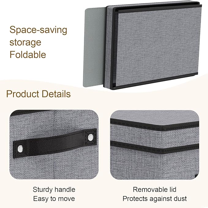 Storage Boxes, 10.2×7.8×6.7 Inch Closet Organizers for Shelves Bedroom Office with Handles, Storage Bins with Lids, Gray, 3-Pack