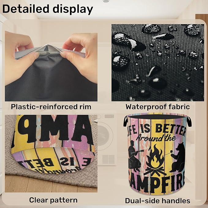 Camping Foldable Laundry Hamper - Waterproof Fabric Storage Basket with Handles, Clothes Hampers for Laundry,Bedroom,Dorm