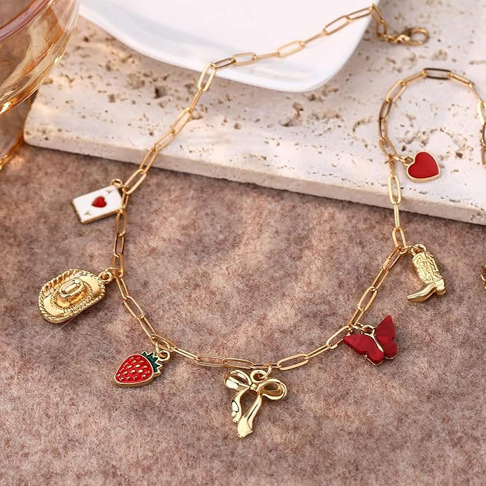Chunky Gold Necklace for Women Gold Evil Eye Cowboy Pendant Necklace Dainty Paperclip Chain Vintage Luck Amulet Choker Necklaces Celestial Jewelry Gift