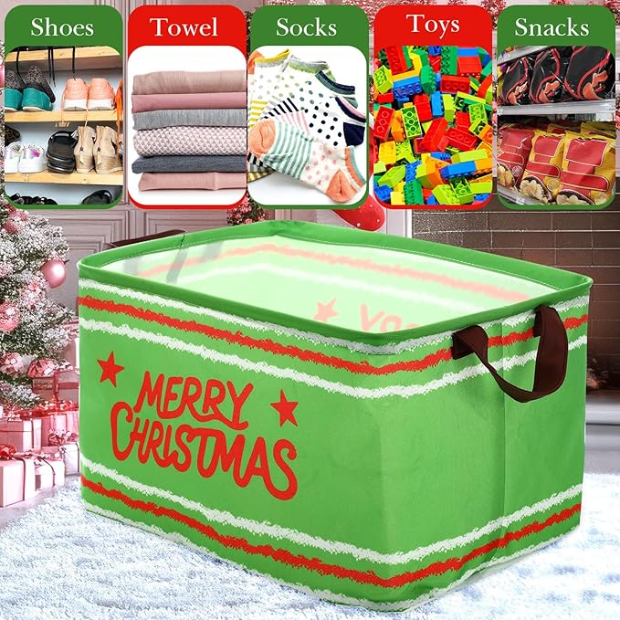Vesici 6 Pack Christmas Basket for Gifts Empty Christmas Storage Bins with Handle Foldable Storage Box Canvas Laundry Basket for Xmas Office Home Bedroom Clothes