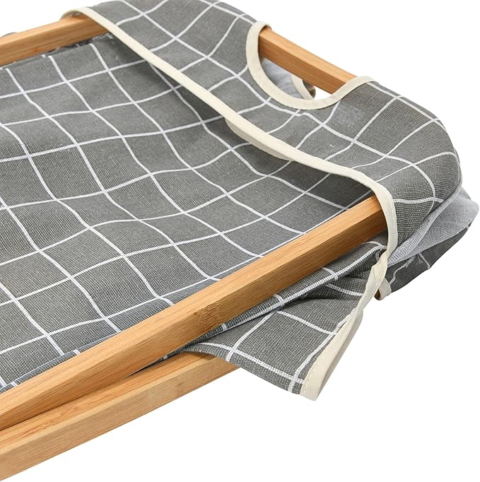 Household Essentials Bamboo X Frame Hamper with Grid Pattern, Gray