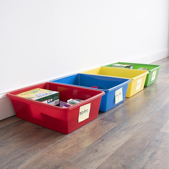 Humble Crew Toy Storage Bins for Kids, Set of 4, Primary Colors - Large, Sturdy, Colorful Plastic Storage Bins for Classroom, Playroom, Nursery and More - Premium Toddlers Toy Organizer