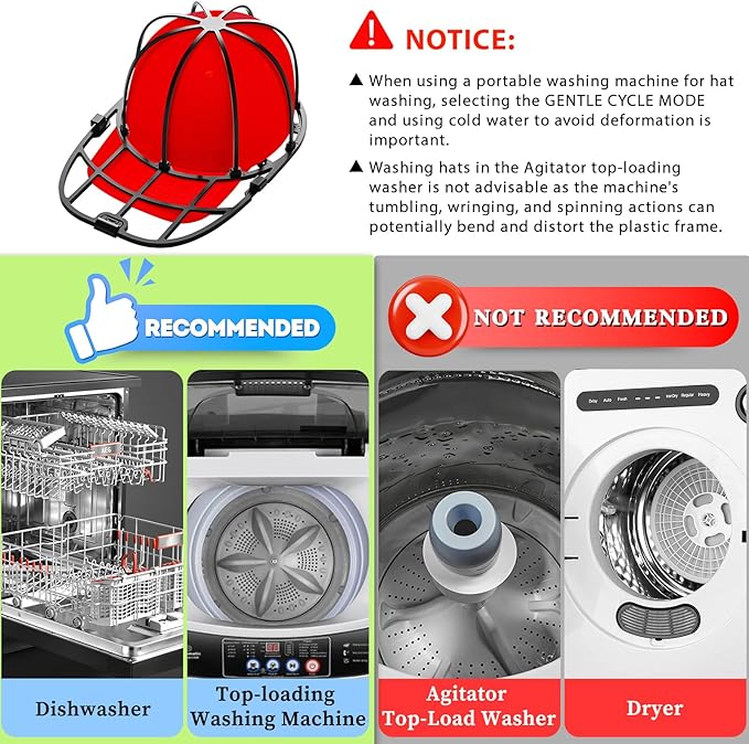 Eiito Hat Washer for Washing Machine, 1 Pack Hat Cleaner for Baseball Caps with Frame Cage Fit for Adult/Kid's Cap Protector Racks Dishwasher Safe-(Black)