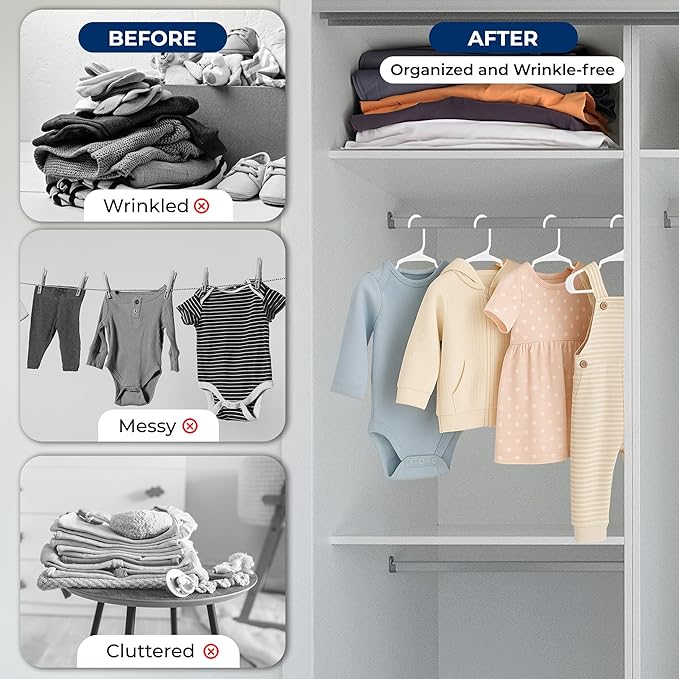 SereneLife 20 Pcs Plastic Kids Hangers – Lightweight Non-Slip Closet Organizers with Shoulder Grooves Ultra-Thin Space-Saving Design for Baby Toddler & Kids Clothes – Durable Holds Up to 6 lbs (White)