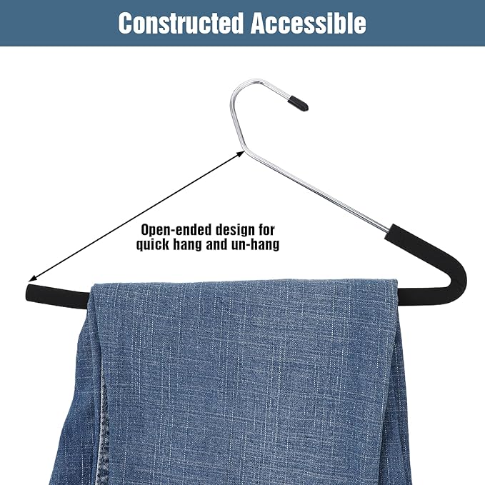 Open Ended Pants Hangers, 10 Pack Non-Slip Sponge Padded Pants Hanger Heavy Duty Metal Clothes Hangers Closet Space Saving No Crease for Jeans, Trousers, Slacks, Towels