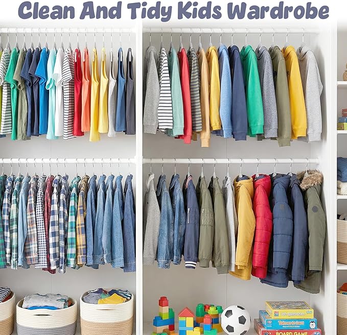 HOUSE DAY 13.5 Inch Kids Hangers 50 Pack - Premium ABS Plastic Clothes Hangers for Kids, Children, Preteens - Space Saving Thin Profile, Strong & Durable Hangers with 360° Swivel Hook - Gray