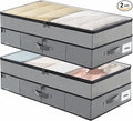 Large Under Bed Storage Containers, 2-Pack Double Layer Underbed Storage Bins with 3 Handles, 70L Extensible/Closed Clothes Storage Organizer with Sturdy Bottom Sidewalls, Grey
