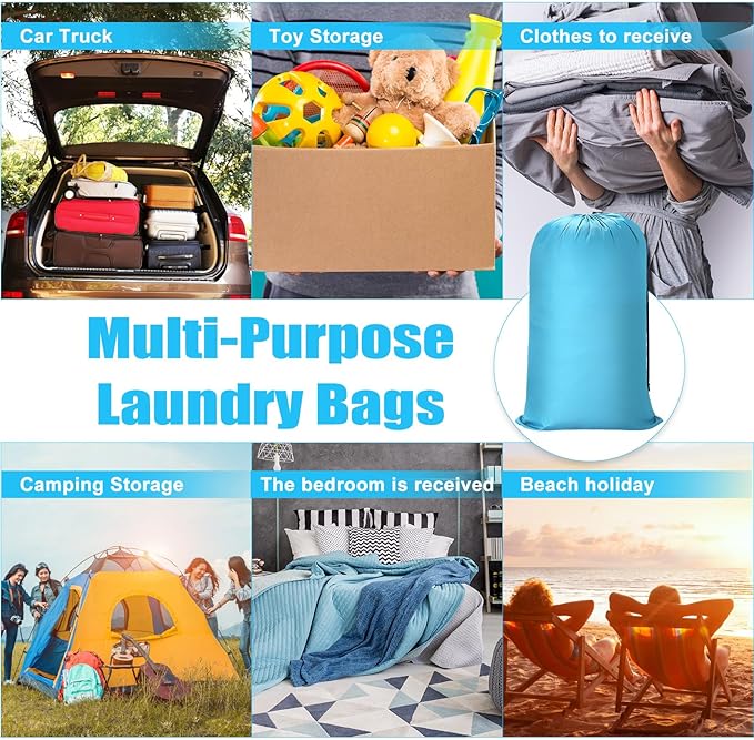 Nuogo 20 Pcs Laundry Bag Washable Travel Laundry Bags with Drawstring Lock Closure Large Heavy Duty for Camping Tent Blankets Dirty Clothes Yarn Fabric Storage, Multi Use(Black, Blue, Pink)