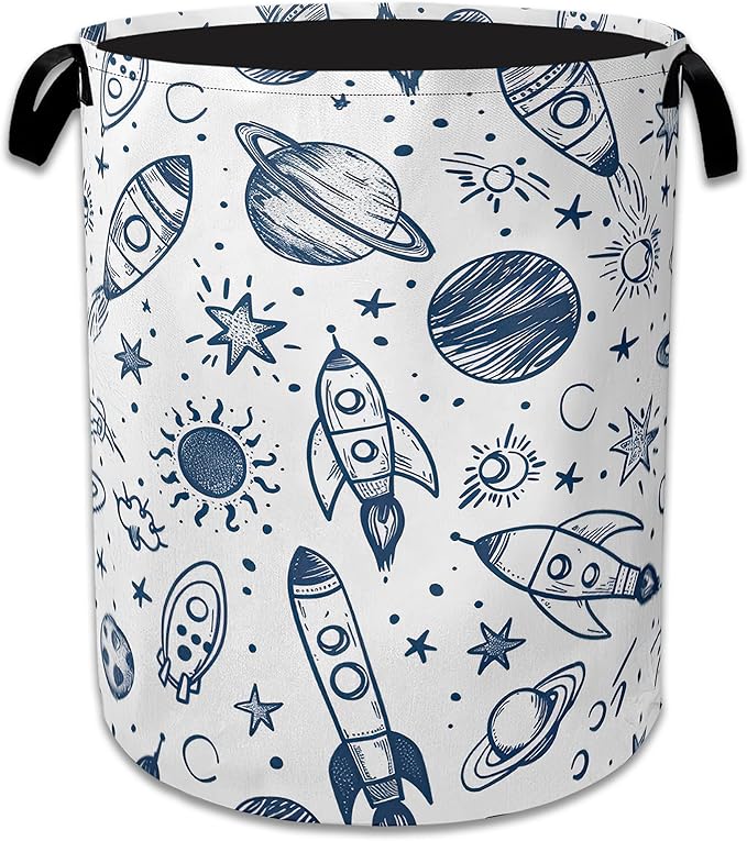Vintage Planet Rocket Laundry Basket Collapsible Laundry Hamper Clothes Toy Storage Bin for Bathroom Bedroom Room Decor 16" X 20.8"