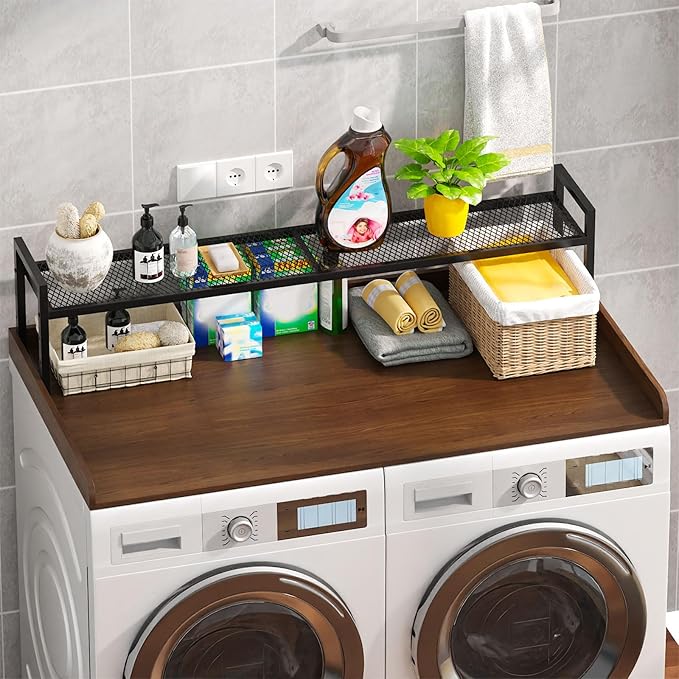 Washer Dryer Countertop with Shelf, 54" x 27.5" Wooden Washer and Dryer Topper, Laundry Countertop with Anti-Slip Pads, Washer Dryer Topper for Laundry Room Organization and Storage (Dark Wood)