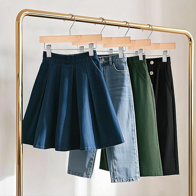Quality Hangers Wooden Pants Hangers - Multi-Pack Swivel Hook Cloth Hanger Set - Lotus Wood Skirt, Pant, Shorts and Slack Hangers with Adjustable Clip – Clothing Hanger Set (Natural, 120)