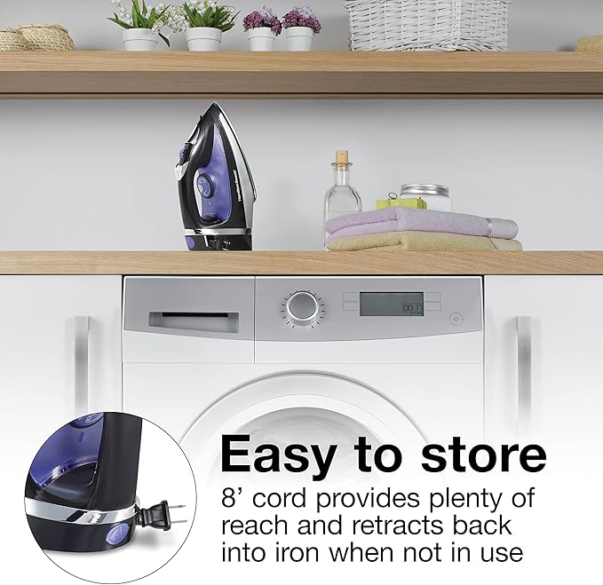Hamilton Beach Steam Iron for Clothes & Garment Steamer with Smooth Press Stainless Steel Soleplate,1200 Watts,8’ Retractable Cord,Black (14214),(Pack of 2)
