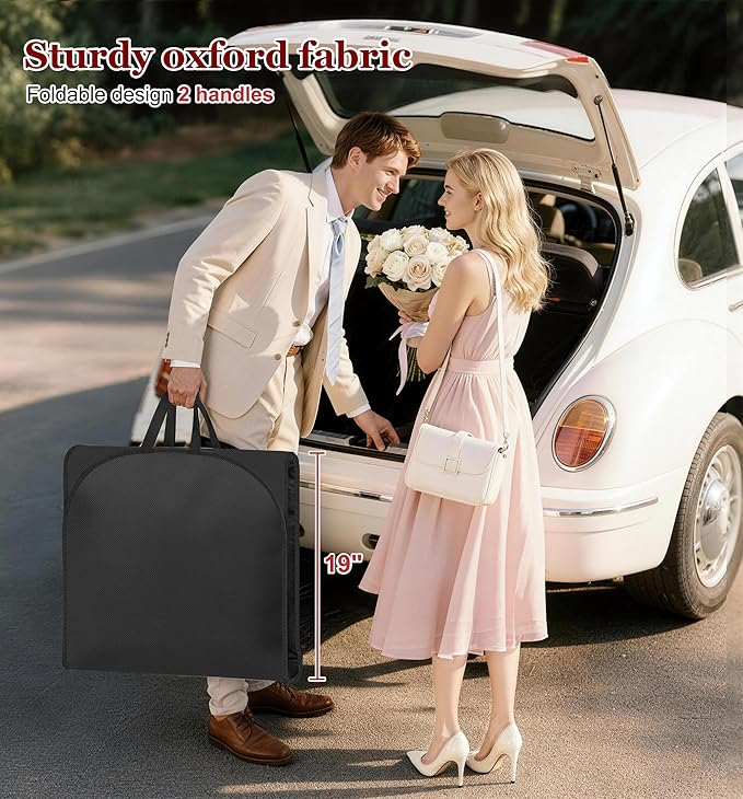 MISSLO 60" Dress Bags for Gowns Long with 4 Large Pockets Garment Bags for Travel for Women Heavy Duty Wedding Dress Bag for Hanging Clothes Garment Covers, Black