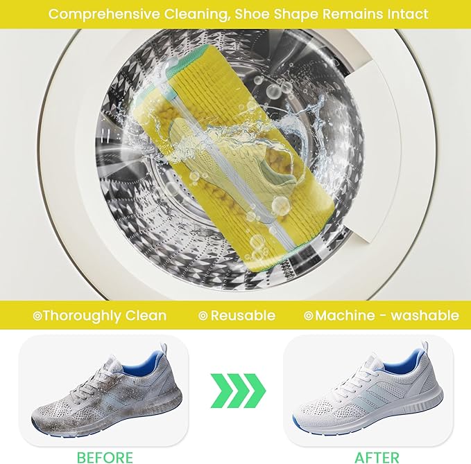 2Pcs Shoe Washing Machine Bag, Sneaker Laundry Bag for Washing Machine, Extra Long and Thick Microfibre Fluff, Reusable for Washer and Dryer (2pcs, Bright yellow Green)