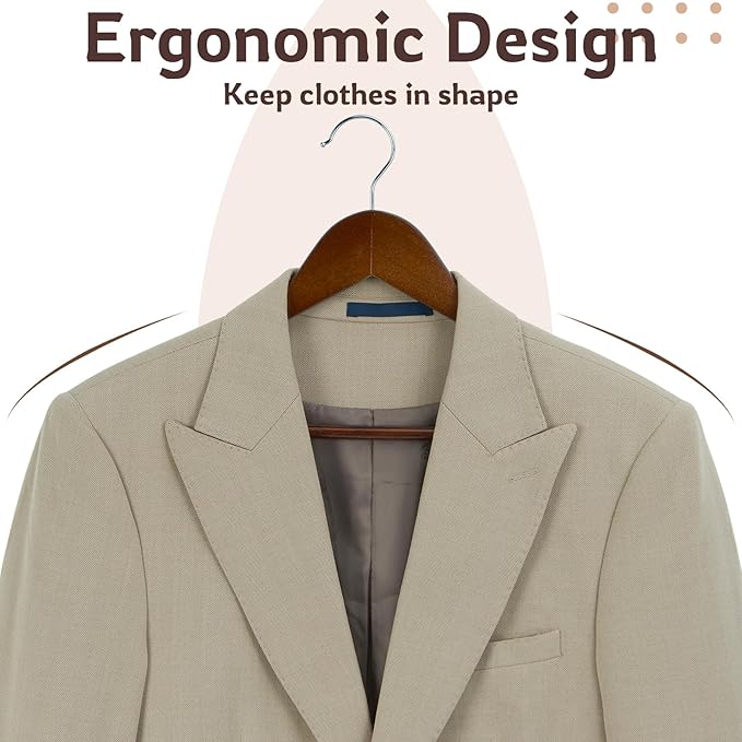 ELONG HOME Wooden Hangers, 20 Pack Coat Hangers with Extra Smooth Finish, Precisely Cut Notches and Chrome Swivel Hook, Wooden Clothes Hangers for Shirt Suit Jacket Dress