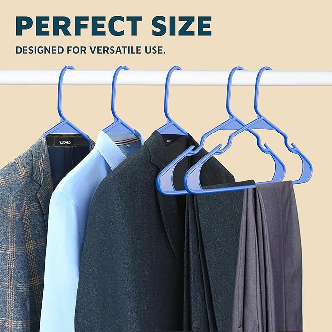 Lifemaster Plastic Clothes Hangers – Heavy Duty Hanger Set, for Organizing Clothes, Dresses, and Coat, Holds Up to 5 lbs, Space-Saving Hangers with Non-Slip Shoulder Grooves, Pack of 120, Blue