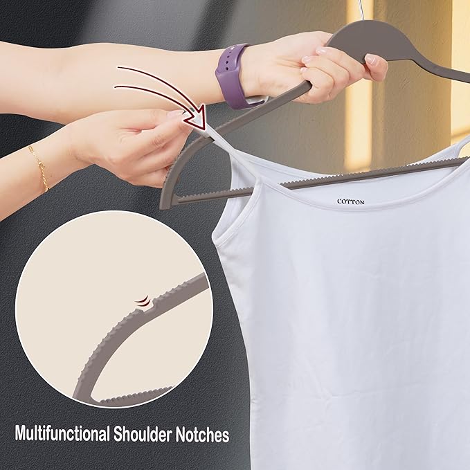 ELONG HOME Grey Plastic Thin Hangers, 28 Pack Upgraded Rubberized Non Slip, Durable Slim Clothing Hangers, 17.7 Inches Wide for Adults