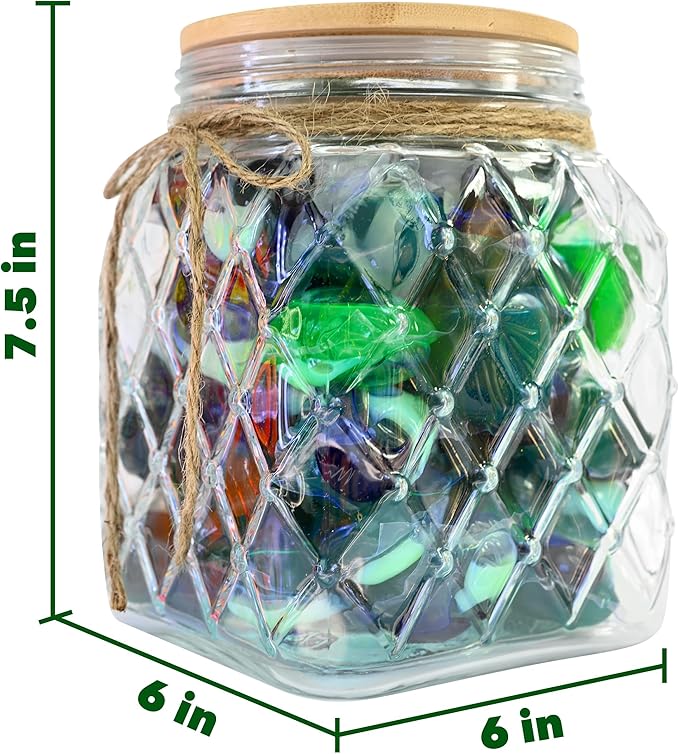 Skywin TidyFriend Glass Laundry Pods Container, Laundry Containers with Lid, Laundry Room Organization Jars, Dishwasher Pods Container, Laundry Jars (Clear) (Jar with Ropes and Wooden Lid)