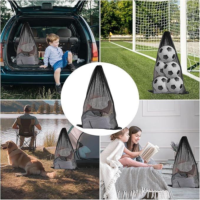 4 Pack Laundry Bags Mesh Wash Bags 23.6 x 35 Inch, Jumbo Laundry Drawstring Bag for Home, College Dorms, Travel, Black