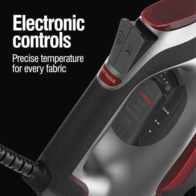 CHI Steam Iron for Clothes with Electronic Temperature Control, Titanium Infused Ceramic Soleplate, 1700 Watts, XL 10’ Cord, 3-Way Auto Shutoff, 300+ Holes, Professional Grade, Silver (13107)
