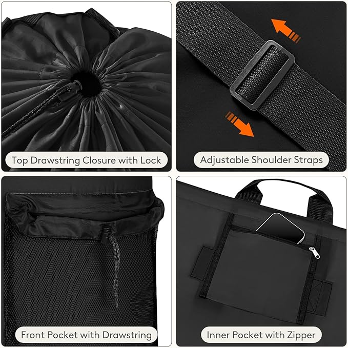 Lifewit Laundry Bag, Extra Large Laundry Backpack with Shoulder Straps and Mesh Pocket for Laundromat, Heavy Duty Laundry Bag Backpack for Dirty Clothes for College Dorm/Travel/Apartment, 90L, Black