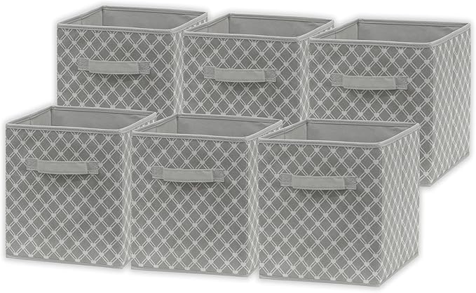 Simple Houseware 11-Inch Foldable Cube Storage Organizer Bin, Geometric Grey, 6 Pack