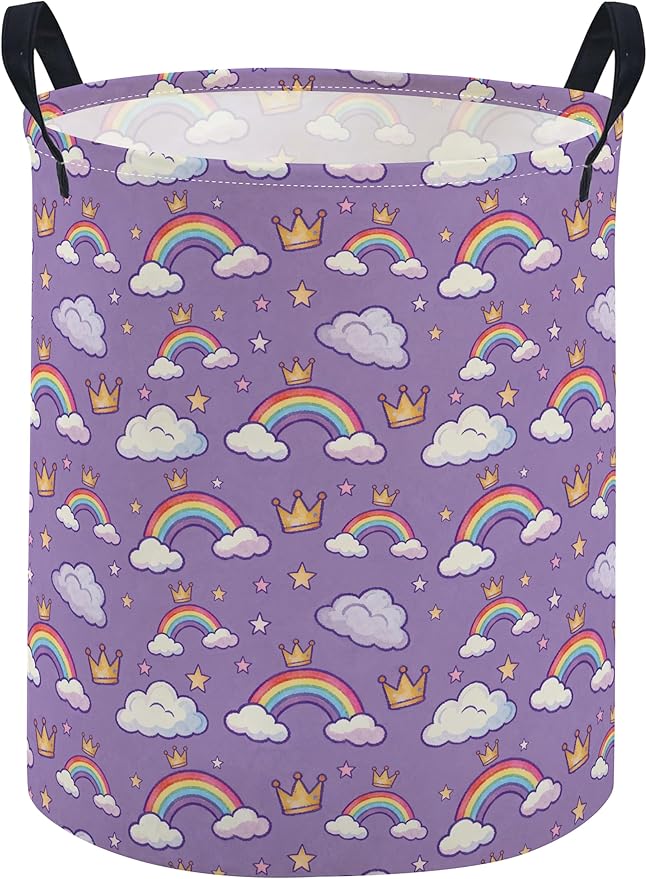 ESSME Kids Laundry Basket,Rainbow Hamper Collapsible Canvas Waterproof Storage Bin for Boys, Cute Hamper,Gift Baskets(Rainbow)