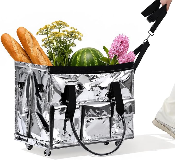 tobyto Reusable Grocery Bag on Wheels, 105L Foldable Rolling Tote, Shopping Trolley 66LBS Capacity - Water-Resistant for Laundry, Picnic, Storage & Travel