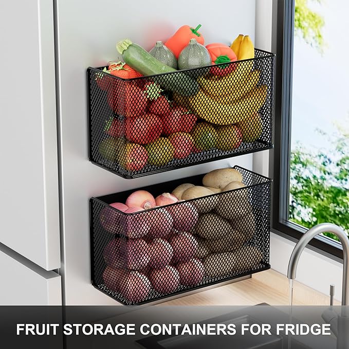 Magnetic Baskets Shelf Bins Organizer Holder Storage Rack Containers for Fridge, Whiteboard, Locker - Home Kitchen Laundry Office School ((1-Pack) Black/XL)