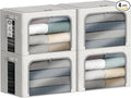4 Pack Clothes Storage Bins with Metal Frame - 66L Stackable Storage Box with Lid，Foldable Storage Container Organizer for Clothes，Linen Fabric Storage Box with Clear Window＆Zippers＆Handles