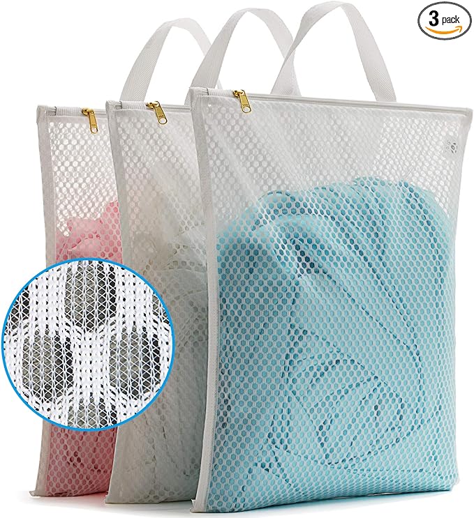 Tenrai Laundry Bag Mesh Wash Bag，Use YKK Zipper，Tote Bag Bathroom Hanging, Bra Fine Mesh Wash Bag for Underwear 3 Bags（3L Cellular Mesh）