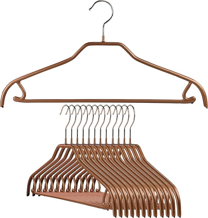 MAWA by Reston Lloyd Silhouette Series Non-Slip Space Saving Clothes Hanger with Bar & Hook for Pants and Skirts, Style 41/FRS, Set of 12, Copper