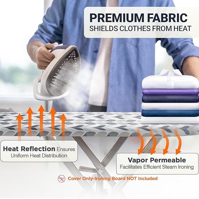 Ironing Board Cover and Pad 15"x54" Extra Thick Natural Cotton, Scorch and Stain Resistant Padding, Standard Size Iron Board Cover with Fasteners Heavy Duty Elastic Edge, Heatproof Foliage